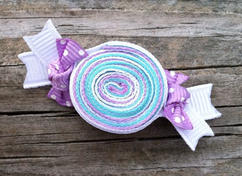 Candy Hair Clip, Lavender and Aqua Ribbon Candy Hair Clip, Toddler Hair Clip, Sweet Shoppe Birthday Party Favors, Girls Hair Bows image 3