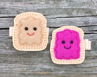 Peanut Butter and Jelly Hair Clip Set, Best Friends Hair Clips, Toddler Hair Clip, Pigtail Hair Bows, Felt Hair Clips, Girls Hair Bows