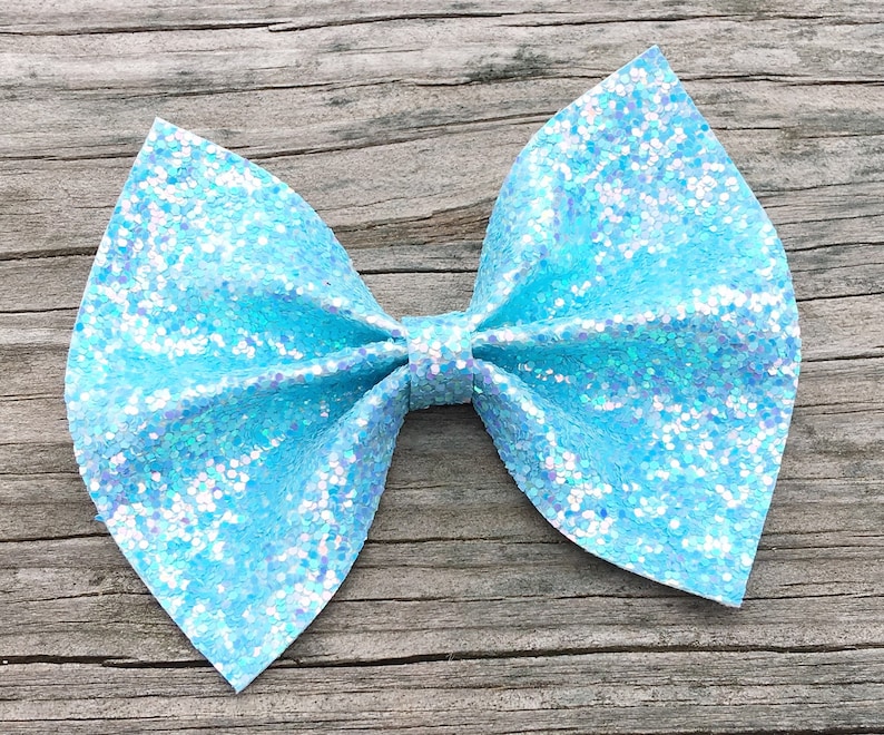 Large Blue Hair Bow - Oversized Satin Bow with Hair Tie - wide 8