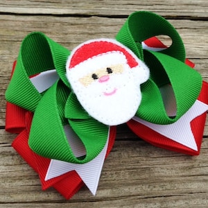 Santa Hair Bow, Christmas Hair Bow, Red and Green Santa Claus Layered Hair Bow, Holiday Hair Bow, Boutique Hair Bow, Girls Hair Bows