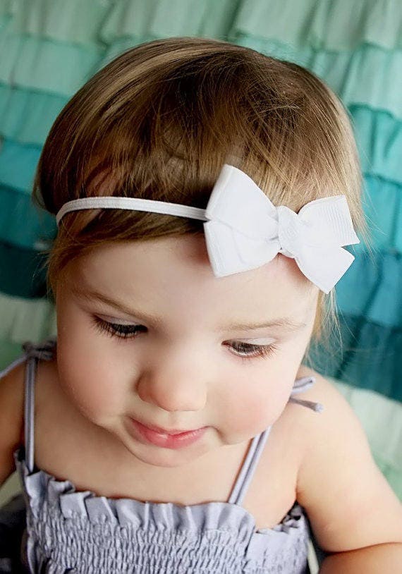 White Baby Bow Headband, White Basic Boutique Bow Headband, Solid