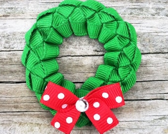 Christmas Wreath Hair Clip, Wreath Ribbon Hair Clip, Toddler Hair Clip, Christmas Hair Clip, Holiday Hair Bow,Red and Green Wreath Hair Clip