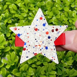 Patriotic Star Hair Clip, Red White and Blue Hair Clip, Glitter Star Hair Clip, 4th of July Hair Clip, Independence Day Barrette, Girls Clip