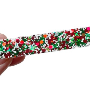 Red and Green Glitter Hair Clip, Christmas Hair Clip, Holiday Barrette, Resin Hair Clips, Sparkly Holiday Clip, Christmas Barrette