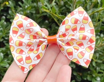 Candy Corn Bow, Halloween Hair Bow, Toddler Bow, Orange and Yellow Bow, Halloween Hair Clip, Fall Hair Bows, Candy Corn Clip, Leather Bow