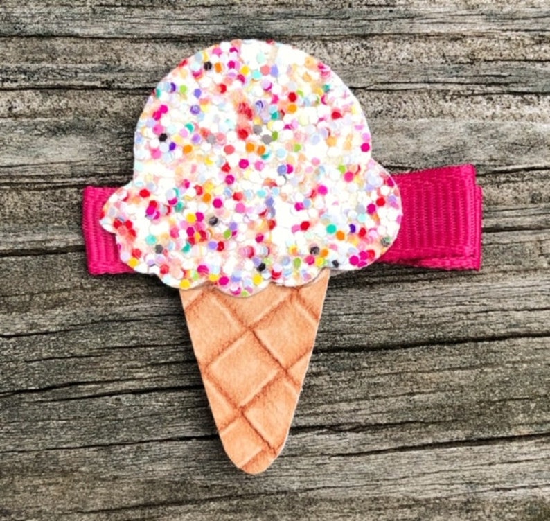 Ice Cream Cone Hair Clip, Ice Cream Cone with Sprinkles Hair Clip, Ice Cream Bow, Ice Cream Party, Summer Hair Bows, Ice Cream Barrette image 1