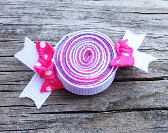 Pink and Purple Candy Ribbon Sculpture Hair Clip, Candy Hair Clip, Wrapped Candy Hair Bow, Sweet Shoppe Party, FREE SHIPPING PROMO