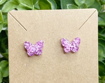 Lavender Butterfly Stud Earrings, Girls Butterfly Earrings, Stud Earrings, Toddler Earrings, Glitter Earrings, Spring Earrings, Ladies Studs