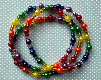 Rainbow Pride LGBTQ+ Set of 3 Beaded Bracelets / 8" Bracelets