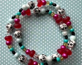 Daphne Set of 2 Beaded Bracelets (pink, red, turquoise) / 7.5" Bracelets