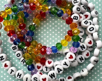 Born This Way / LGBTQ+ Pride Beaded Friendship Bracelet / 7.5" Bracelet