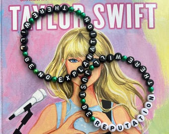 There Will Be No Explanation, There Will Just Be Reputation (green) / Set of 2 / 8" Friendship Bracelet / Taylor Swift / The Eras Tour