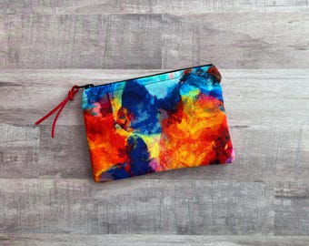 Rainbow Palette Print Zippered Pouch: Small Cosmetic Bag, Coin Purse (6.25x4.5") with Black Zipper