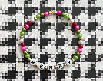 Merry / Christmas Bracelet / 7.5" Bead Bracelet