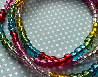 Circus Lights (pinks, red, yellow, green, and teal) Set of 3 Beaded Bracelets / 7.5" Bracelets