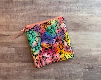 Watercolor Cats Zippered Pouch (MEDIUM 6x6.5); Cosmetic Bag, Travel Organizer; with Peach Zipper and Black & White Lining