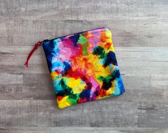 Rainbow Palette Zippered Pouch (MEDIUM 6x6.5); Cosmetic Bag, Travel Organizer; with Black Zipper