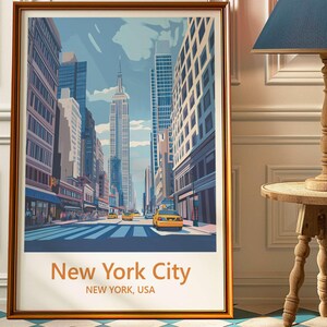Póster de la ciudad de Nueva York - Arte mural del Empire State Building - Impresión del horizonte de Nueva York - Decoración urbana - Escena callejera de Manhattan - Obra de arte de paisaje urbano