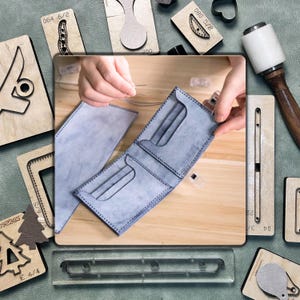 Matrice de découpe en cuir pour portefeuille DIY pliable en deux – Matrice d'estampage de couteau en acier personnalisée | Ensemble d'outils de précision faits main pour les projets d'artisanat en cuir et en papier kraft