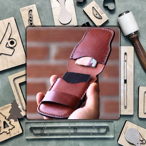 Troquel de corte de cuero hecho a mano con tarjetero plegable, cuchillo de acero para cuero personalizado, juego de herramientas de perforación de papel kraft para artesanías de cuero.