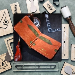 Portafoglio in pelle con clip a molla, coltello in acciaio personalizzato per il taglio della pelle, set di perforatrici per carta kraft