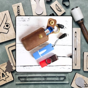 Chaveiro personalizado de couro, matriz de corte/ferramentas de precisão para artesanato em couro/régua de aço, conjunto de punção de couro de metal/ideal para amantes de artesanato em couro
