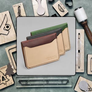 Tarjetero sencillo de cuero troquelado, juego de herramientas de cuero Kraft premium hecho a mano para proyectos de manualidades y regalos personalizados.