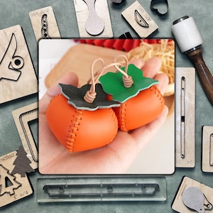 Molde de corte de chaveiro em formato de caqui personalizado, molde de precisão para pingente de couro, ferramenta de perfuração para artesanato em couro com faca de aço Sizzix