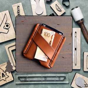 Troquel de corte de cuero para tarjetero hecho a mano, troquelado de metal con cuchillo de acero para cuero personalizado, juego de herramientas de perforación de papel kraft para artesanías de cuero