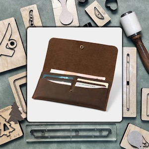 Cartera larga de cuero personalizada con troquelado, juego de herramientas de papel Kraft para manualidades de cuero hechas a mano de primera calidad para proyectos de manualidades y regalos personalizados.