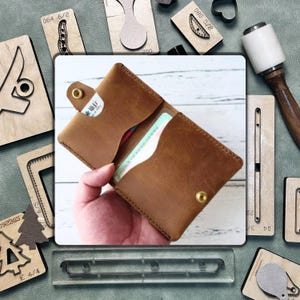 Troquelado de cuero para bolsa de tarjetas, troquel de precisión para monedero personalizado, juego de herramientas para manualidades de cuero hechas a mano con papel Kraft.