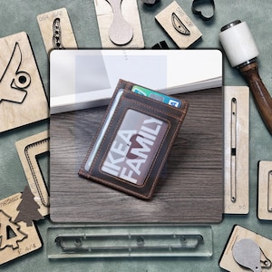 Matrice de découpe pour cuir en forme de porte-cartes, Machine de découpe manuelle pour porte-cartes d'identité en cuir personnalisé, Outils pour artisanat du cuir en papier kraft