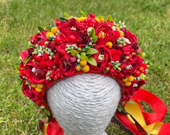 Handgemachte Rote Blumen Ukrainische Krone - Ethno Kopfschmuck
