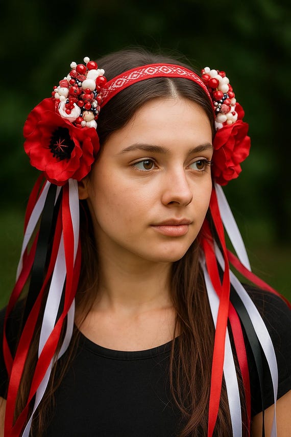 Hair Wreath Accessories Botanical Red White Floral Embellished Headband S1dfedae84f5d4177867adf9124e45  main image 4