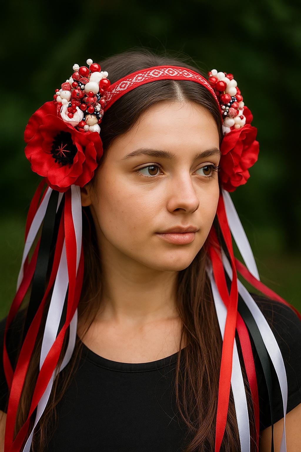 Hair Wreath Accessories Botanical Red White Floral Embellished Headband Red and White Poinsettia Flower Headband, Christmas Hair  main image 4