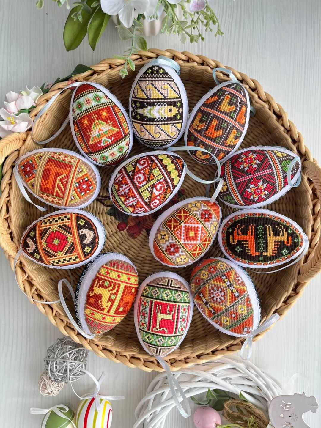 Hand Embroidered Ukrainian Pysanka Egg Ornament, Folk Easter Decor - Etsy