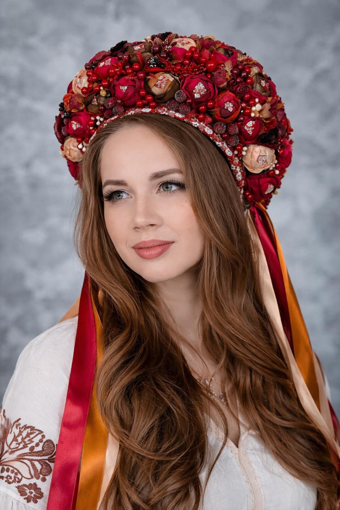 Exclusive Handmade Floral Crown – Ukrainian Vinok Headpiece, Red Folk ...