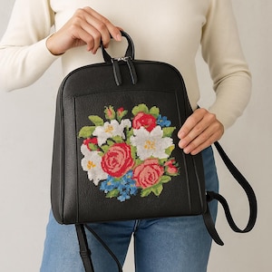 Handmade Leather Backpack with Floral Embroidery: Artisan Rucksack