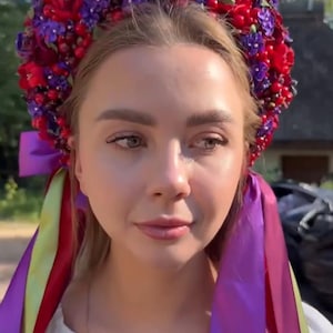 Handmade Ukrainian floral wreath – exclusive folk crown with ribbons, boho festival headpiece