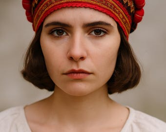 Handmade Beaded Ukrainian Headband – Folk Red and Black Crown