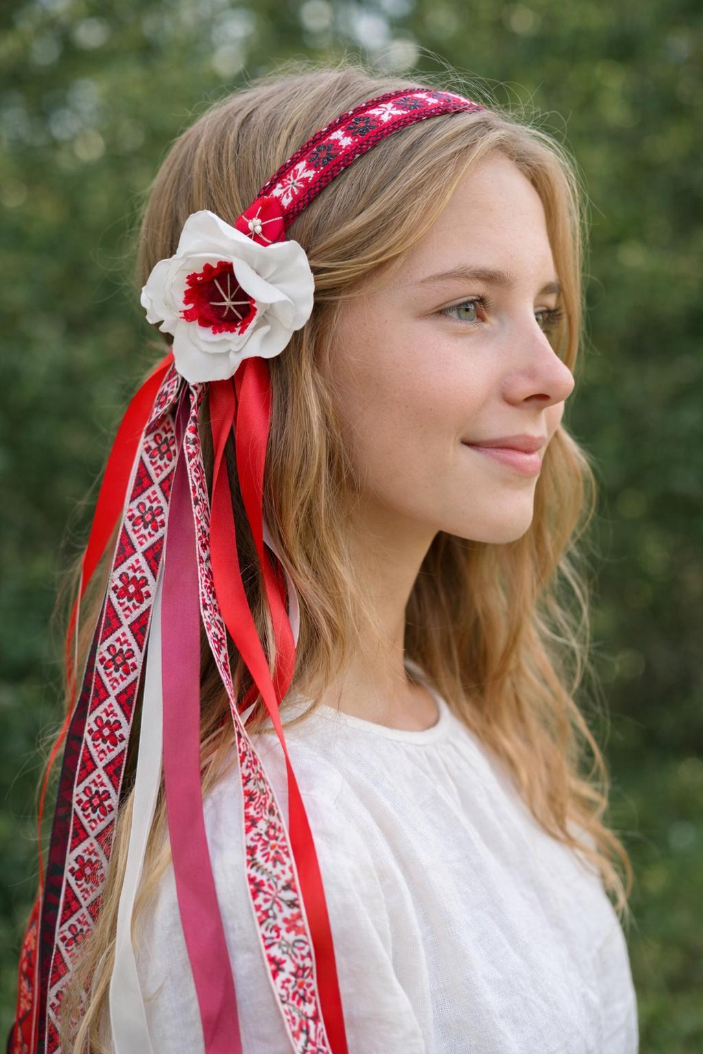 Ukrainian Ribbon Headpiece With Elastic Band, Handmade Folk  display picture 3