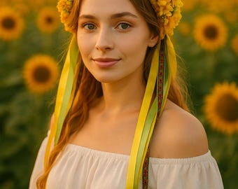 Yellow Headpiece, Floral Crown, Boho Headband, Sunflower Festival Crown, Photo Shoot Accessory