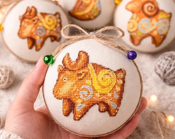 Juego de adornos bordados, decoración navideña folclórica, bolas hechas a mano