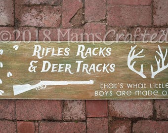 Rifles, Racks & Deer Tracks (That's What Little Boys Are Made of), Weathered Wood Wall Art