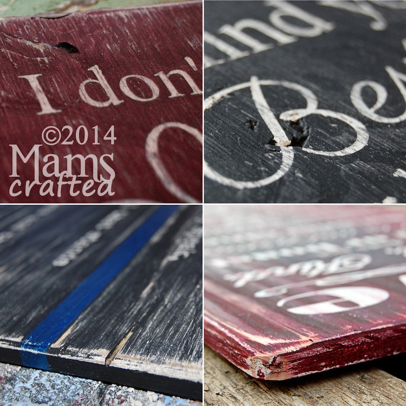 May include: A close-up of a wooden sign with the text "I don't mind getting old, I just don't want to look it." The sign is painted in black and red with white lettering. The sign is distressed and has a rustic look. The text "&copy;2014 Mams crafted" is also visible on the sign.