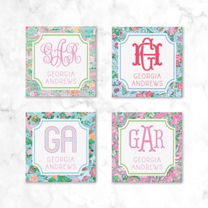 Kundenspezifisches Design für Preppy Monogrammed Geschenkbeilagenkarten oder -aufkleber - Charleston Texas Florida Nantucket Lesen Sie die Beschreibung für Details