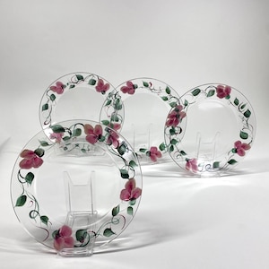 Vintage Arcoroc France Floral Dinner Plates: Shabby Chic Decor (Set of 4) #094