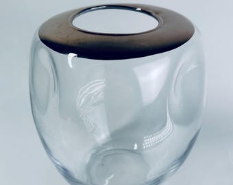 Vaso Global Views Organic Formed de 8 polegadas com borda de platina, feito à mão em vidro premium #236
