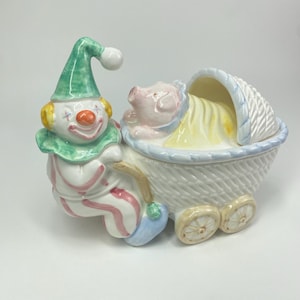 Vintage ***1984*** Fitz & Floyd Trinket Box | Hand-Painted &#39;Clown And Pig in Carriage&#39; | Ceramic Collectible Figurine | Whimsical Decor #096