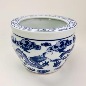 Cache-pot vintage chinois en porcelaine bleue et blanche, motif dragon, 14 cm (5,5 pouces), n° 263